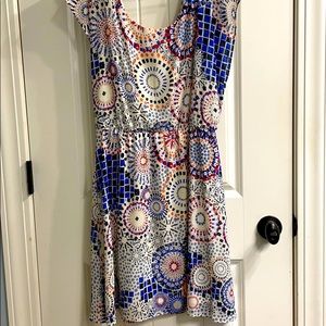 Cutie little blue, red, orange and white mid dress